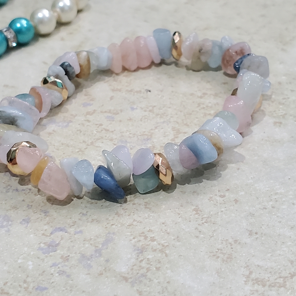 Genuine Morganite Beryl & Hematite Stone Bracelet - Picture 9 of 12
